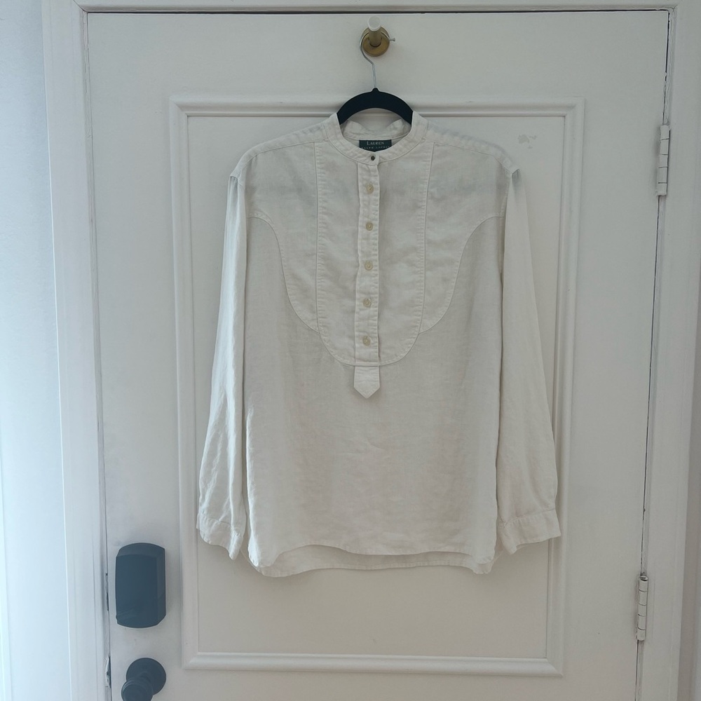 Ralph Lauren 100% linen White Casual Button Down Shirt